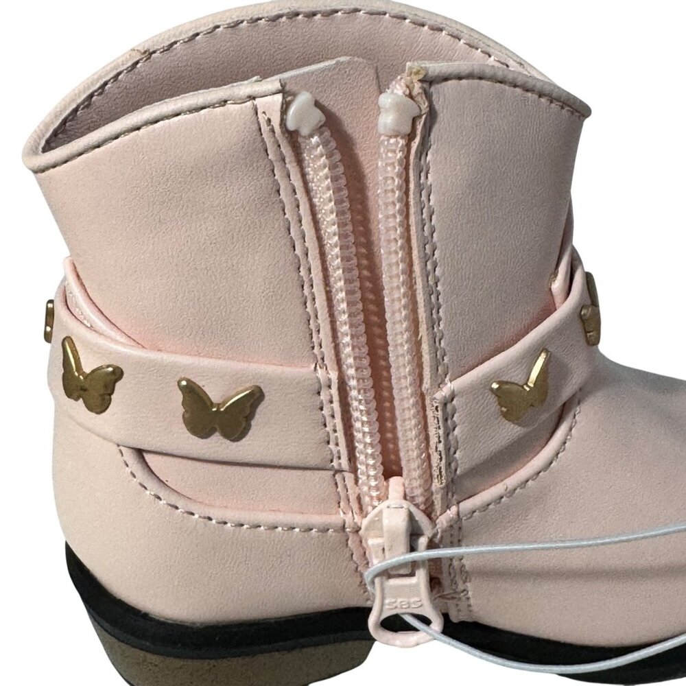 Cat & Jack Girls Butterfly Pink Gracie Boots size 5 Faux Leather Strappy Zip New - Picture 14 of 15